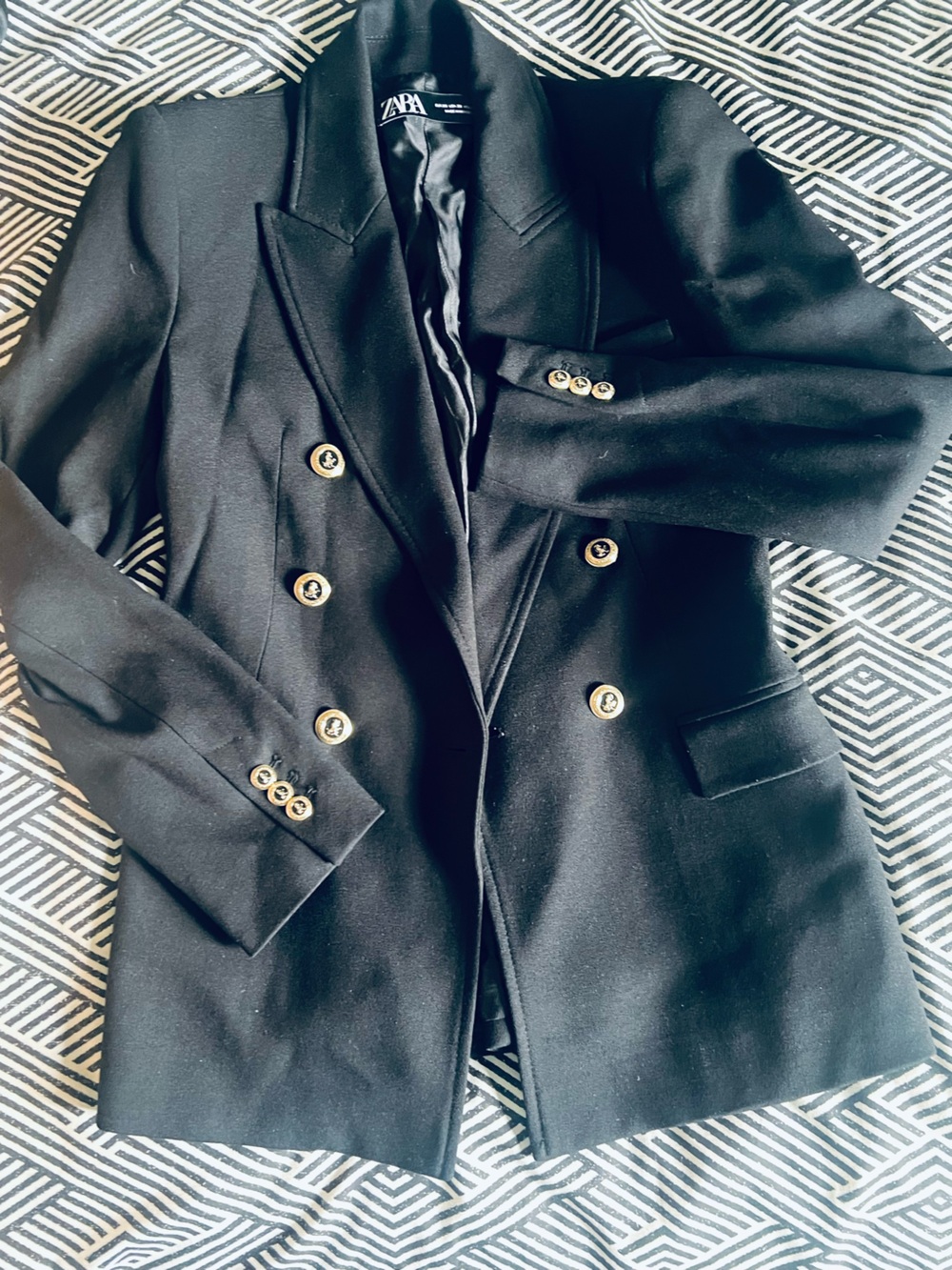Zara Black Double-Breasted Blazer with Gold Buttons - Picture 3 of 4
